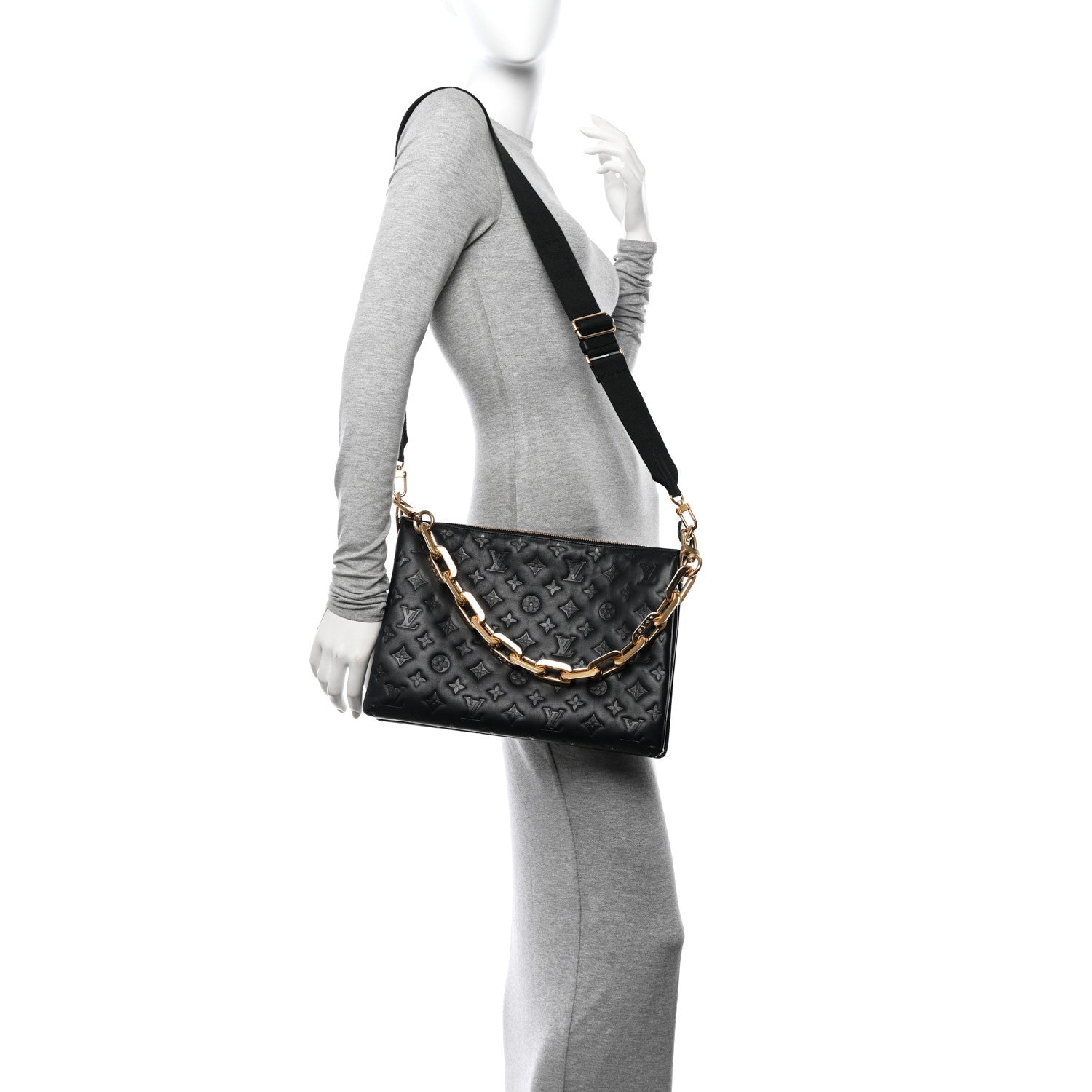 Louis Vuitton Lambskin Embossed Monogram Coussin MM Black 2 of 13