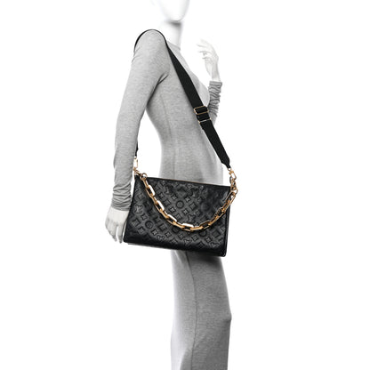 Louis Vuitton Lambskin Embossed Monogram Coussin MM Black 2 of 13