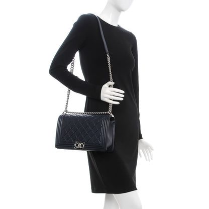 Chanel Perforated Lambskin Quilted New Medium Boy Flap Navy 2 of 7