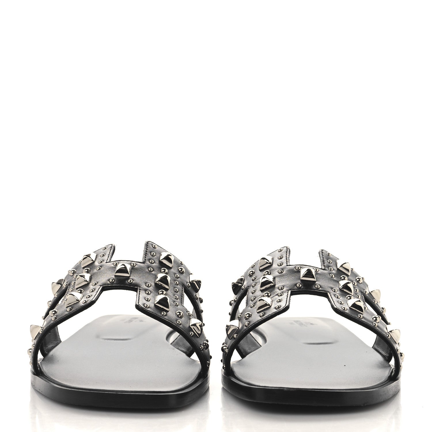 Hermes Calfskin Studded Oran Sandals 40 Black 3 of 10