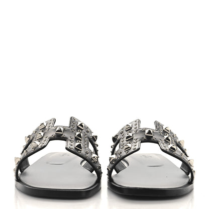 Hermes Calfskin Studded Oran Sandals 40 Black 3 of 10