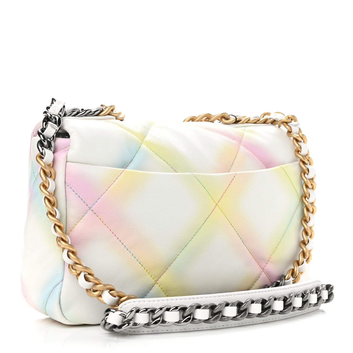 Chanel Printed Goatskin Quilted Medium Chanel 19 Flap White Multicolor 3 of 10