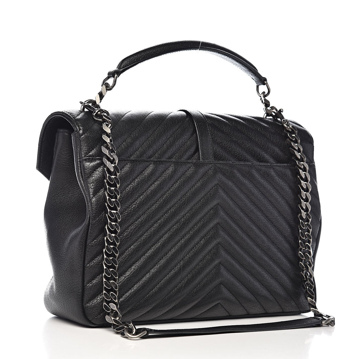 Sheepskin Matelasse Chevron Monogram Large College Satchel Black