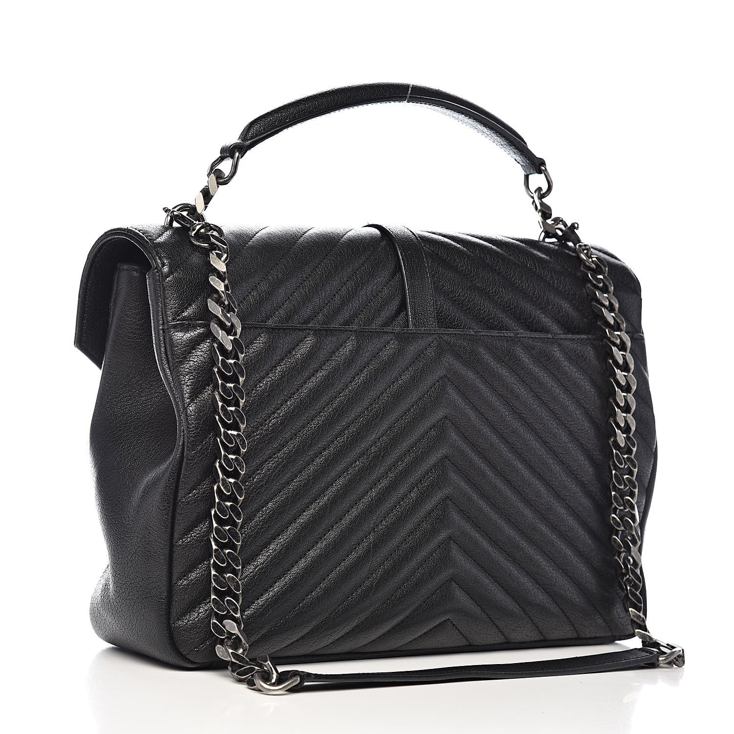 Saint Laurent Sheepskin Matelasse Chevron Monogram Large College Satchel Black 3 of 13