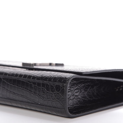 Saint Laurent Calfskin Crocodile Embossed Large Classic Monogram Kate Satchel Black 7 of 9