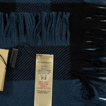 Burberry Wool Half Mega Check Fringe Scarf Steel Blue 4 of 4