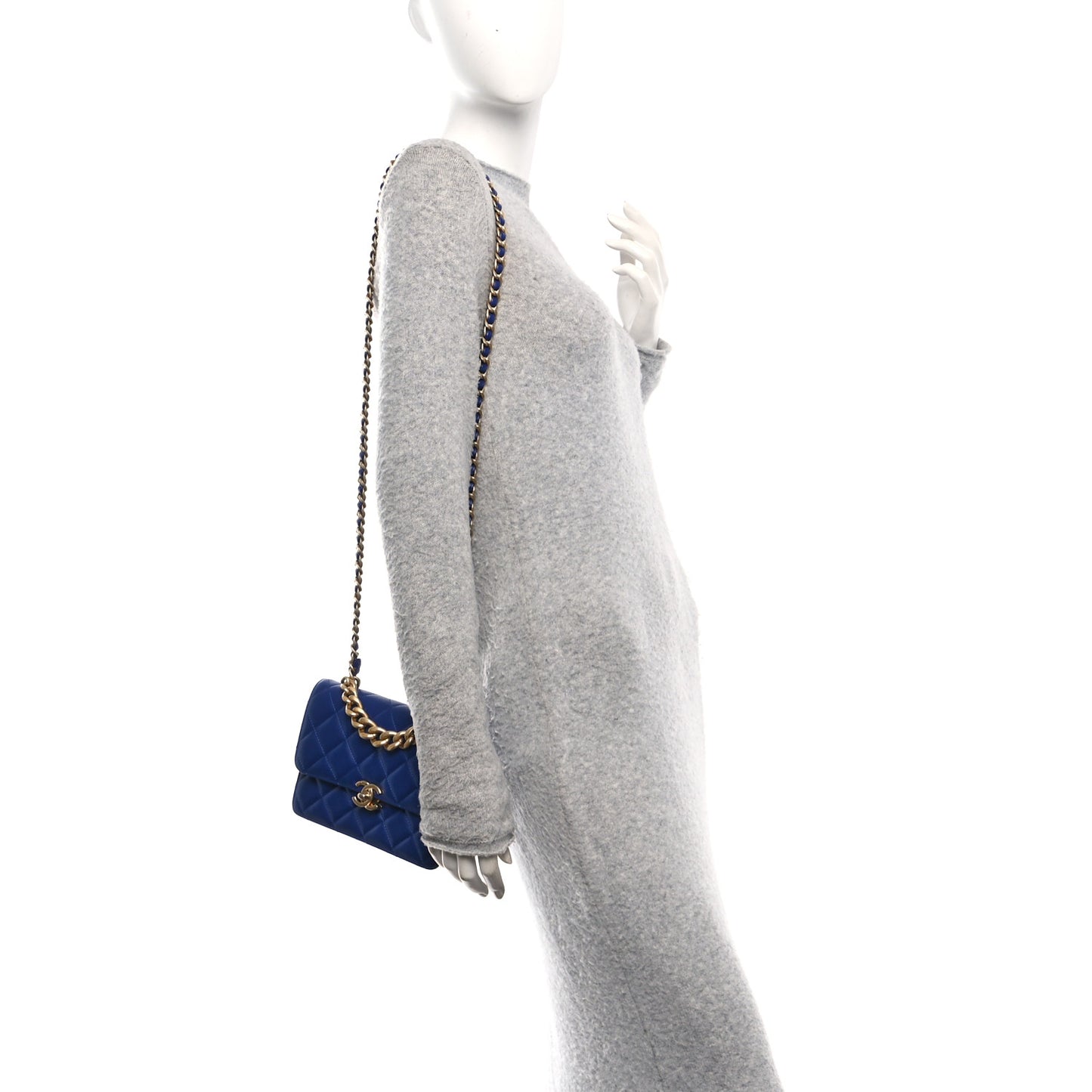 Calfskin Quilted Small Dual Handle Chain Flap Bag  Blue