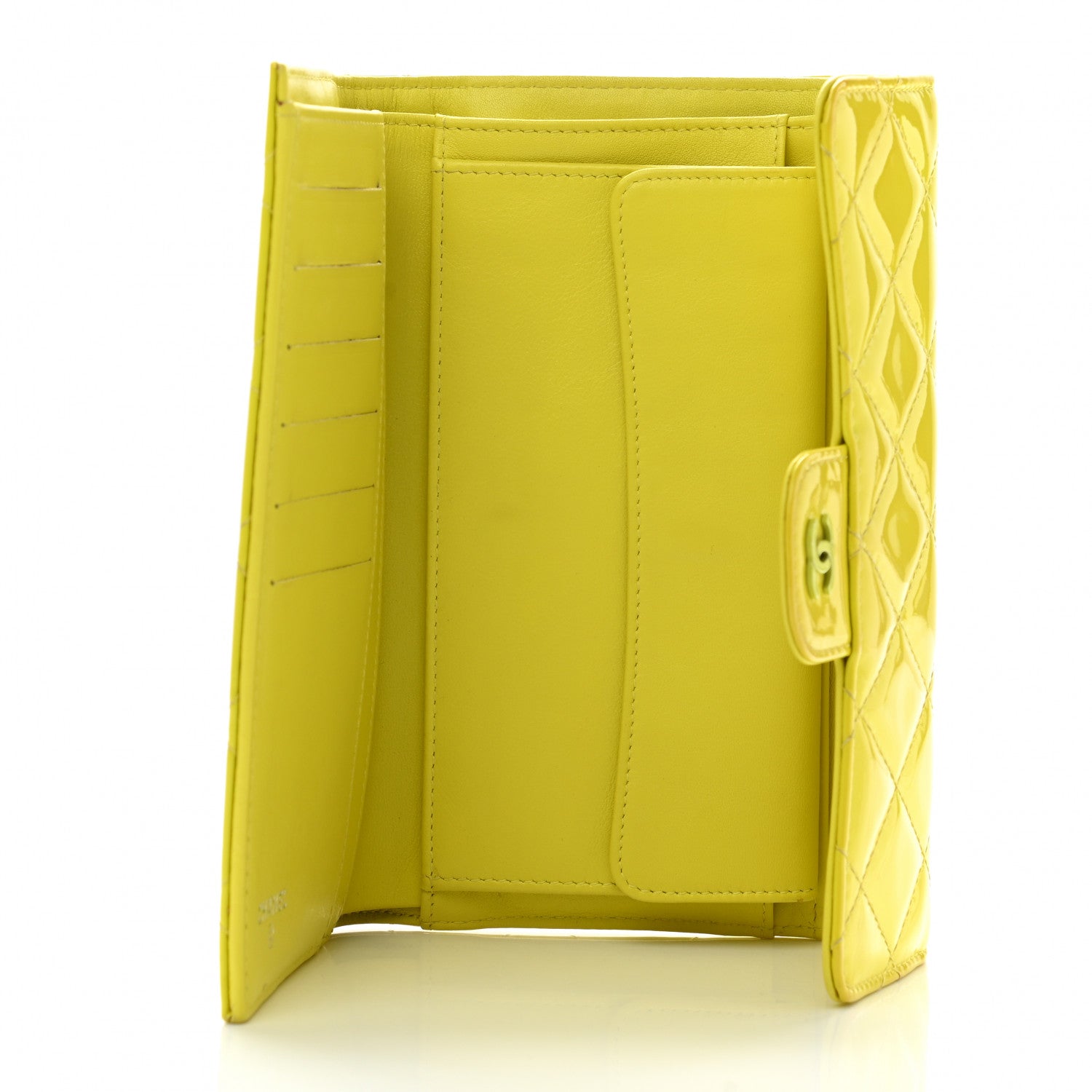 Chanel Patent Quilted Large Gusset Flap Wallet Yellow 5 of 15