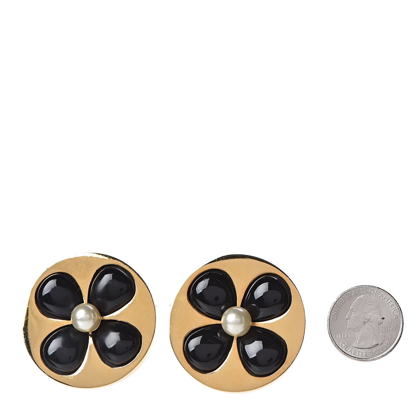 Pearl Resin CC Clover Clip On Earrings Gold