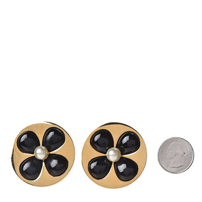 Chanel Pearl Resin CC Clover Clip On Earrings Gold 2 of 4