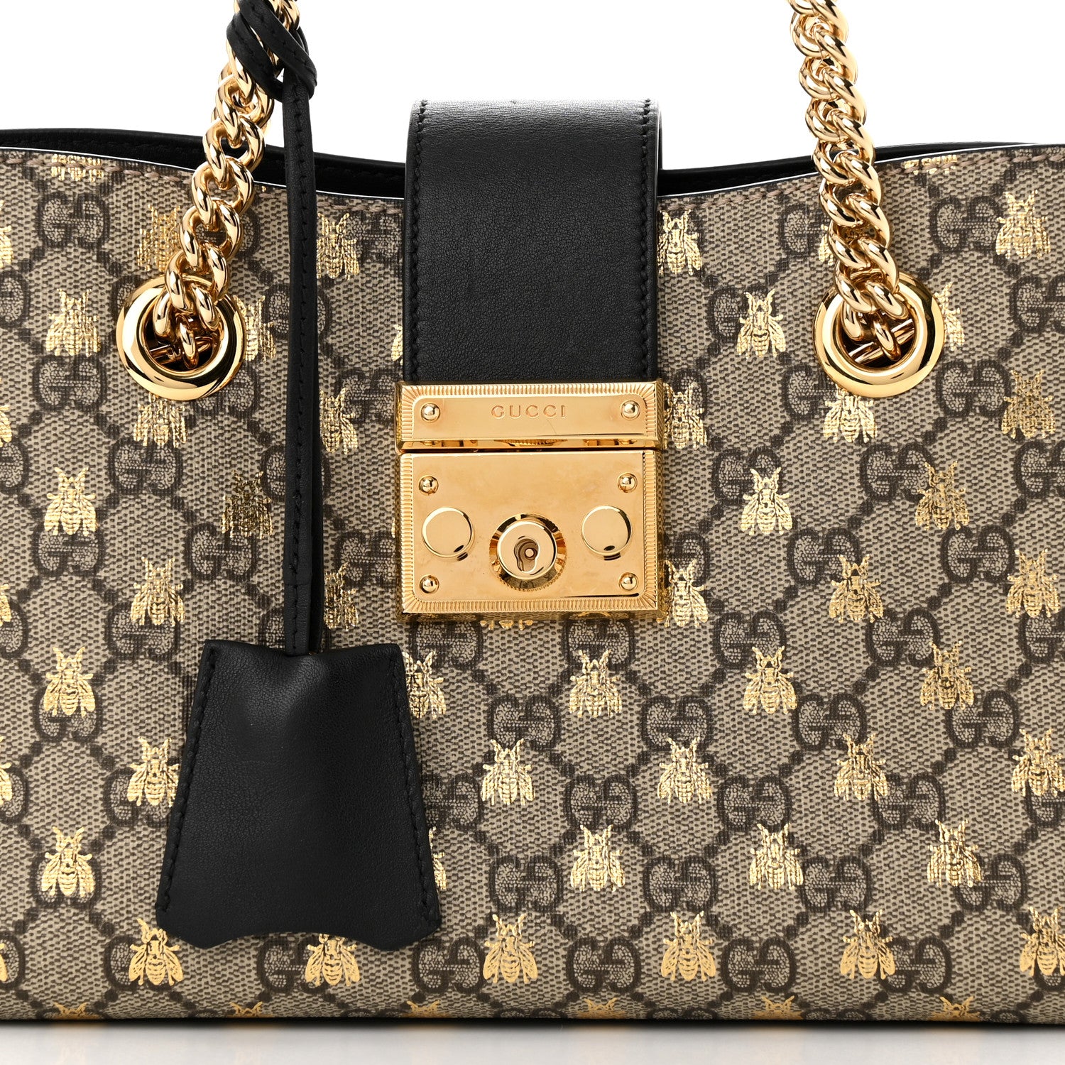 Gucci GG Supreme Monogram Bees Small Padlock Tote Beige Oro Black 8 of 10