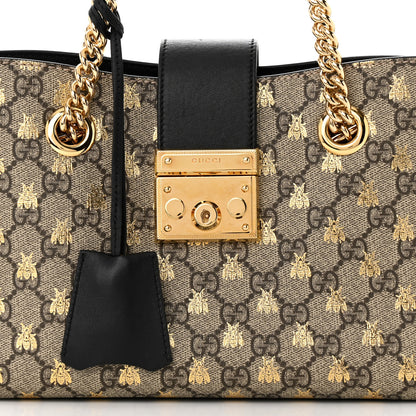 Gucci GG Supreme Monogram Bees Small Padlock Tote Beige Oro Black 8 of 10