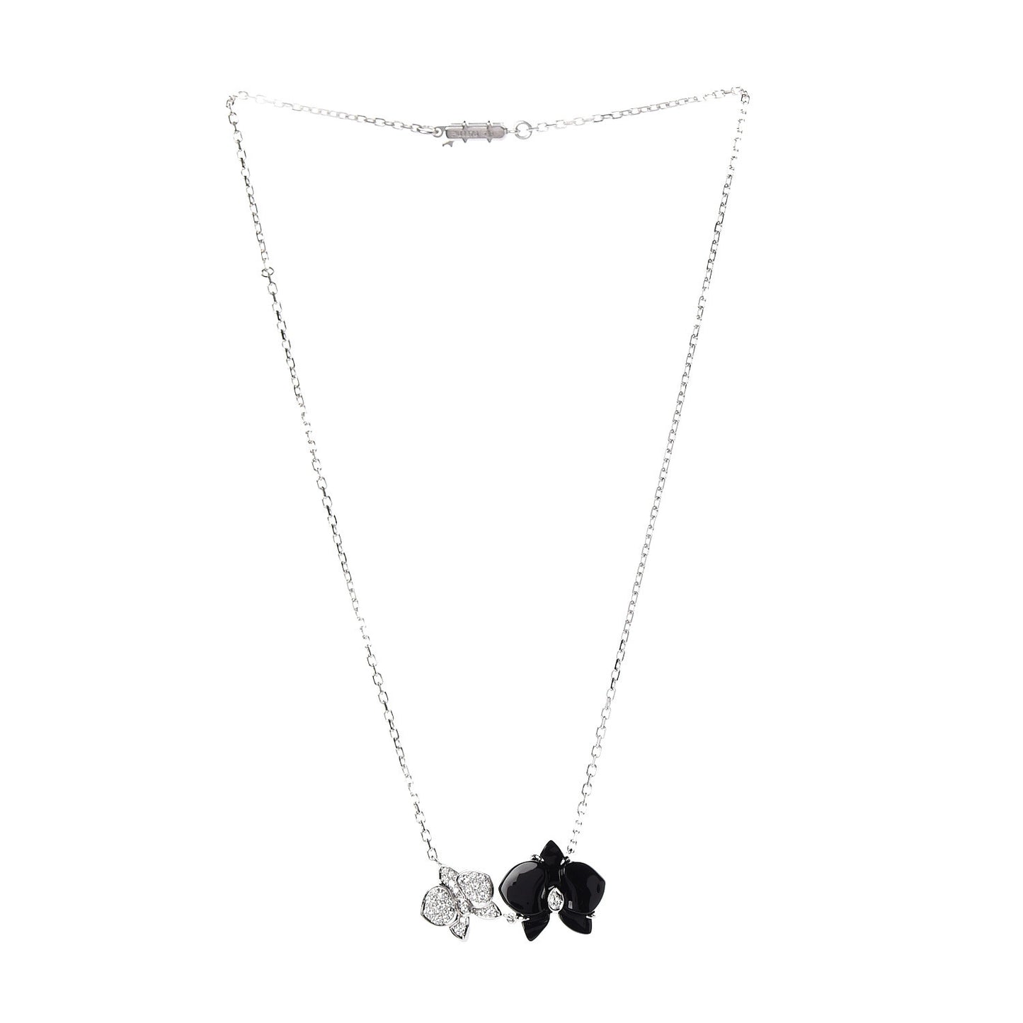 18K White Gold Diamond Black Onyx Caresse D'Orchidees Par Pendant Necklace