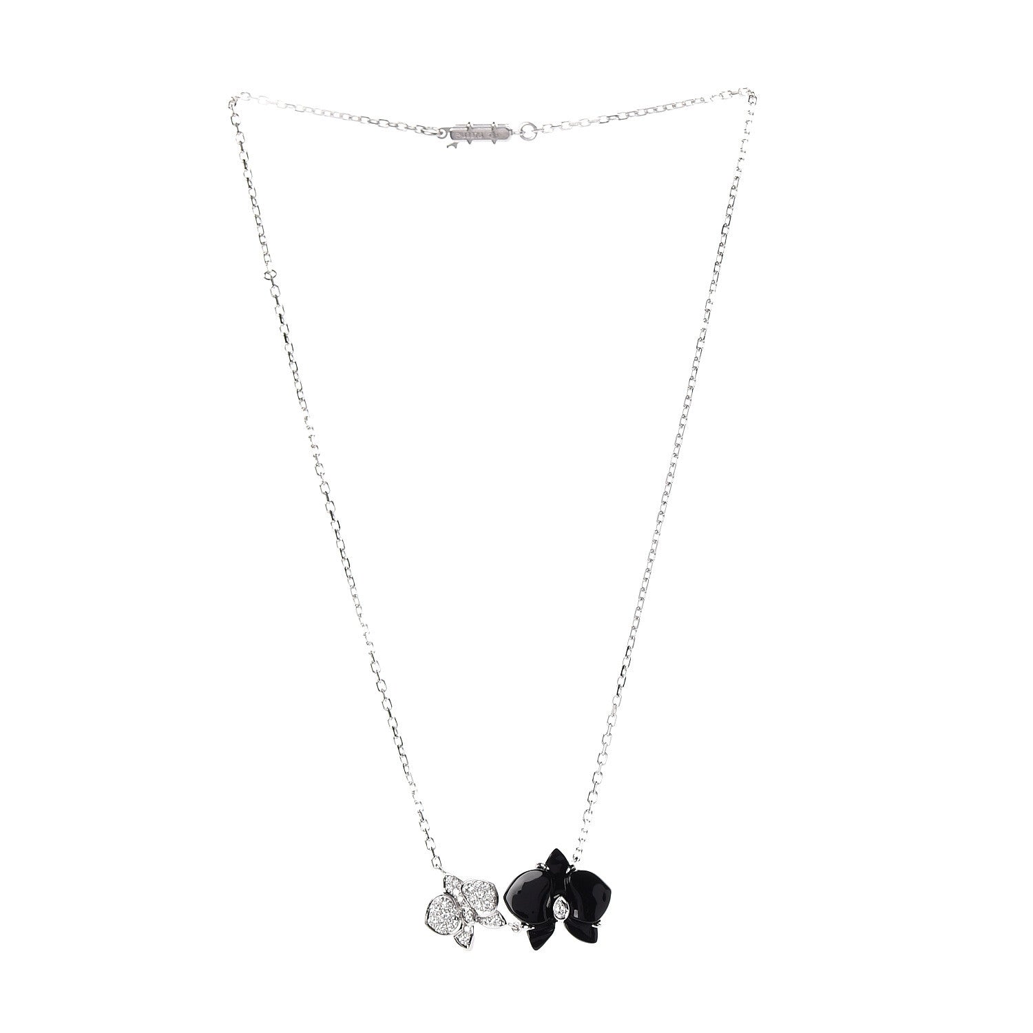 Cartier 18K White Gold Diamond Black Onyx Caresse D'Orchidees Par Pendant Necklace 3 of 6
