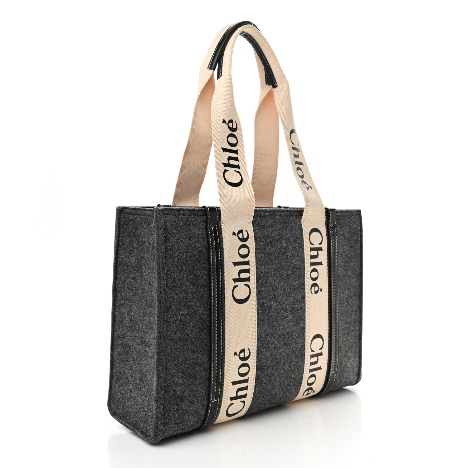 Chloe Felt Shiny Calfskin Medium Woody Ribbon Tote Cashmere Gray 3 of 9