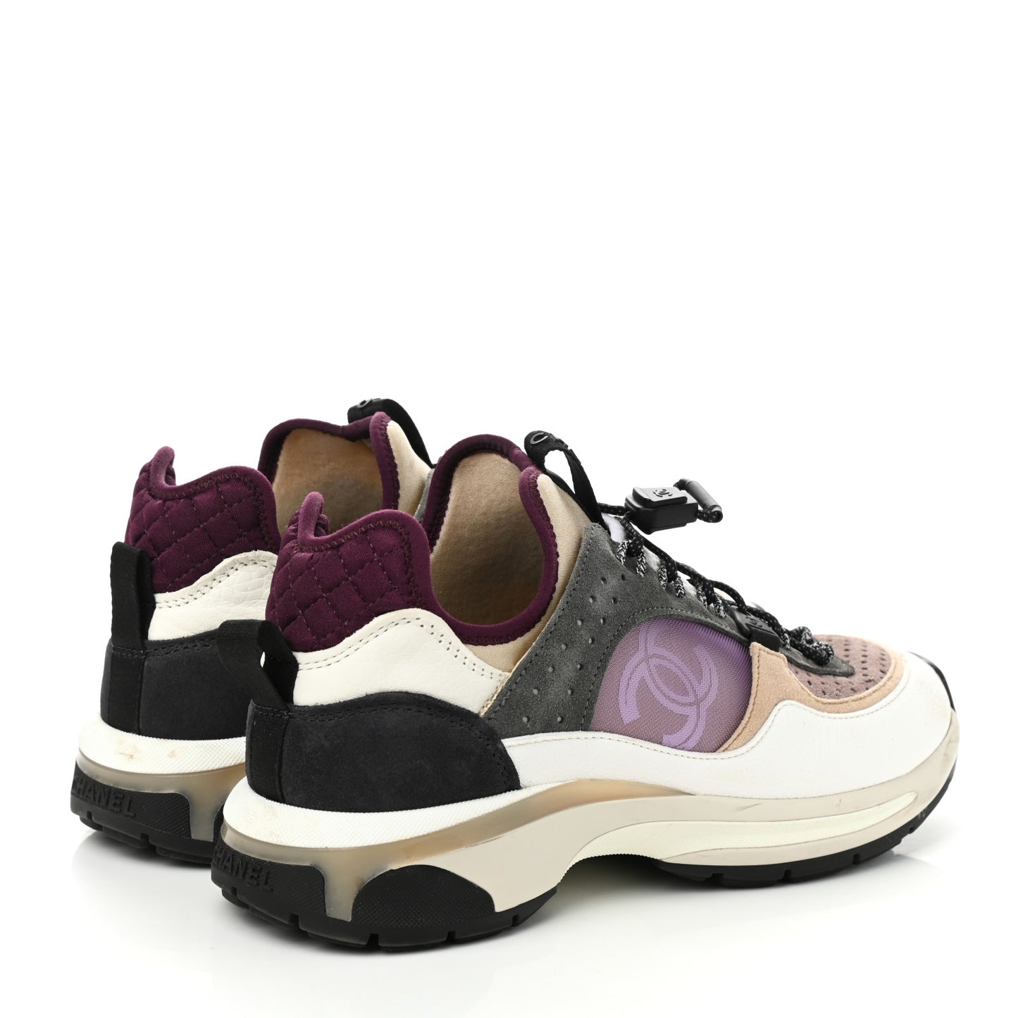 Fabric Suede Calfskin Mesh Womens CC Sneakers 39 White Grey Purple