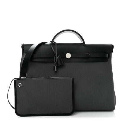 Hermes Military Toile Vache Hunter Herbag Messenger 39 Gris Fumee Black 3 of 11