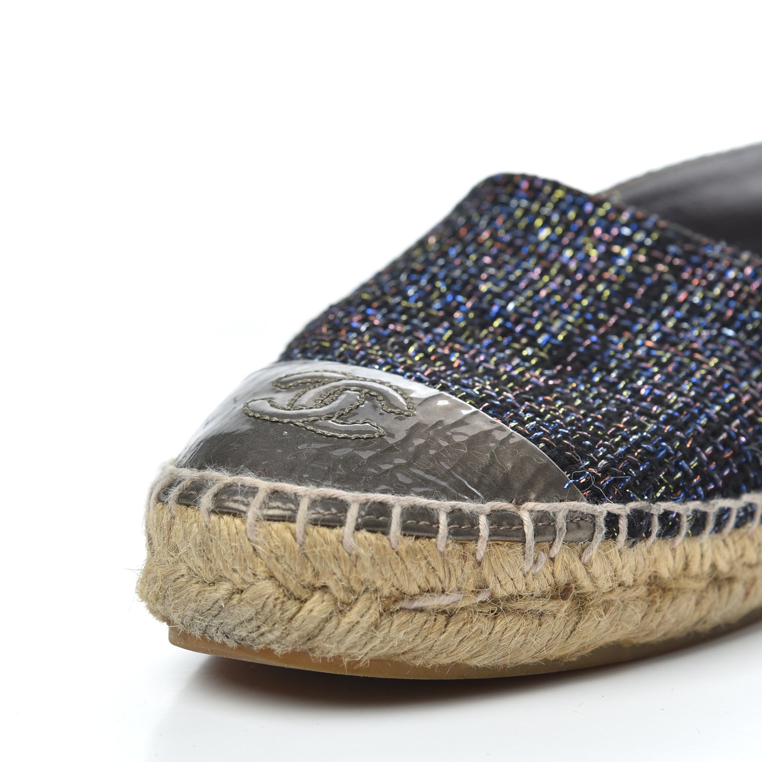 Chanel Tweed Patent Goatskin CC Espadrilles 36 Black Pink Yellow Silver 13 of 21