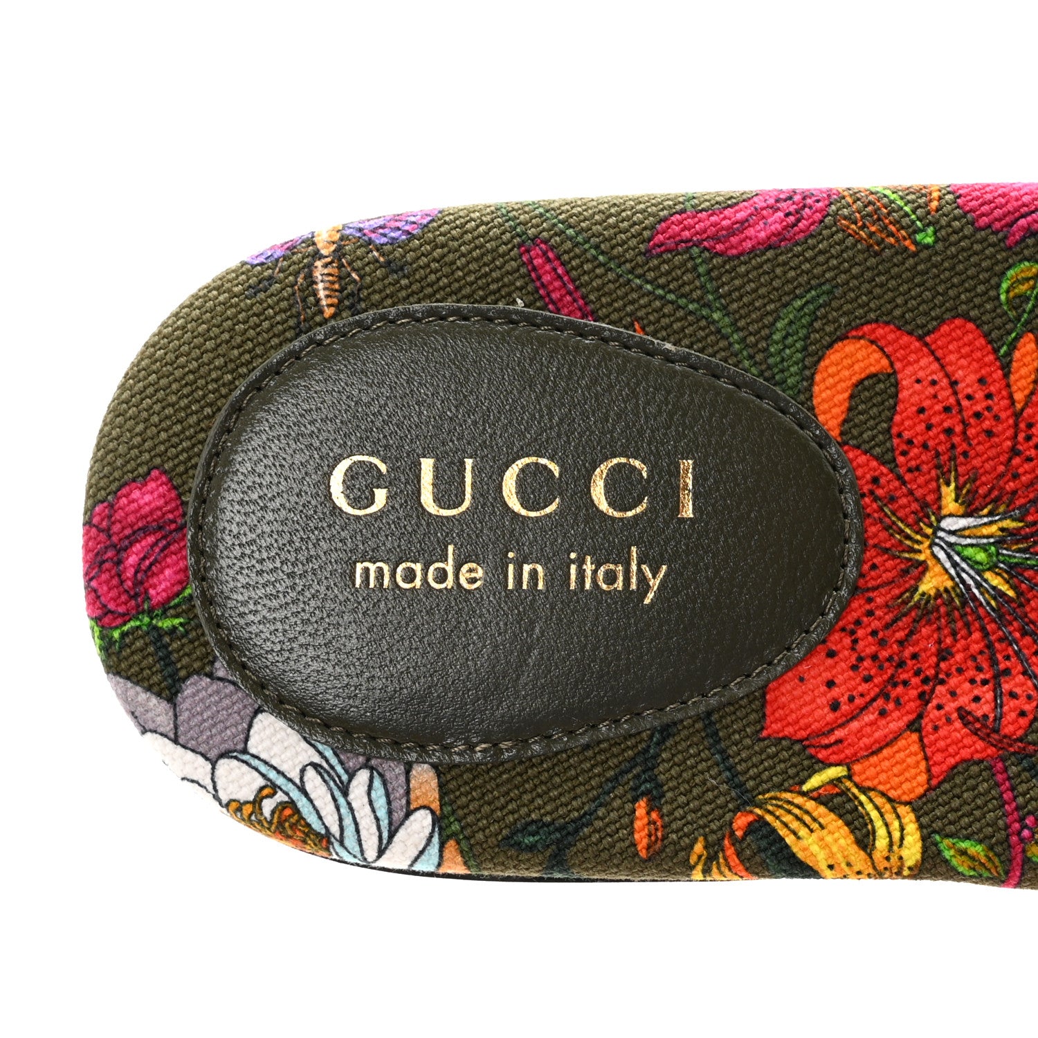 Gucci Canvas Flora Print Horsebit Slide Sandals 39 Dark Green 8 of 10