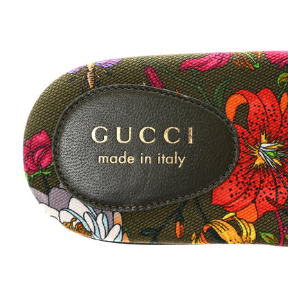 Gucci Canvas Flora Print Horsebit Slide Sandals 39 Dark Green 8 of 10