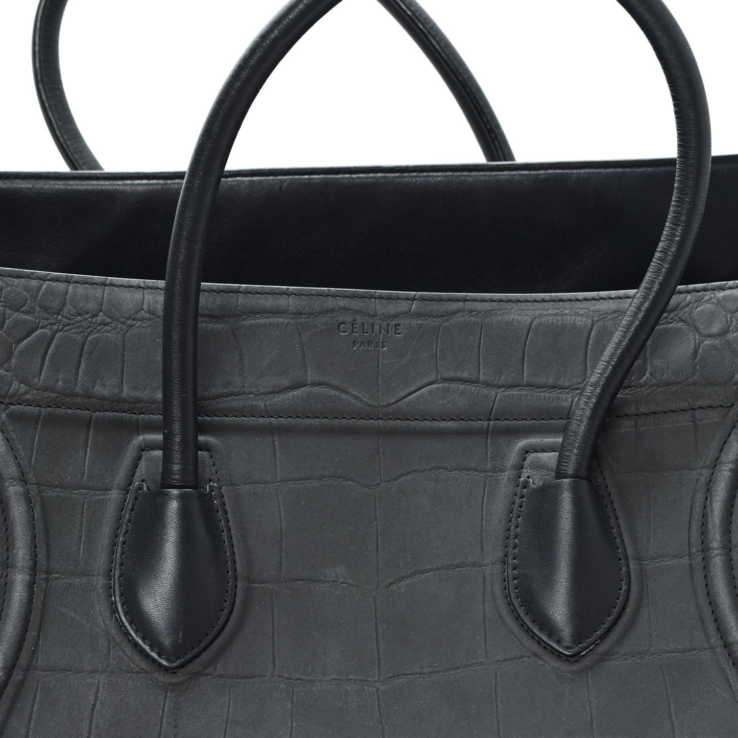 Crocodile Embossed Nubuck Medium Phantom Luggage Navy Blue