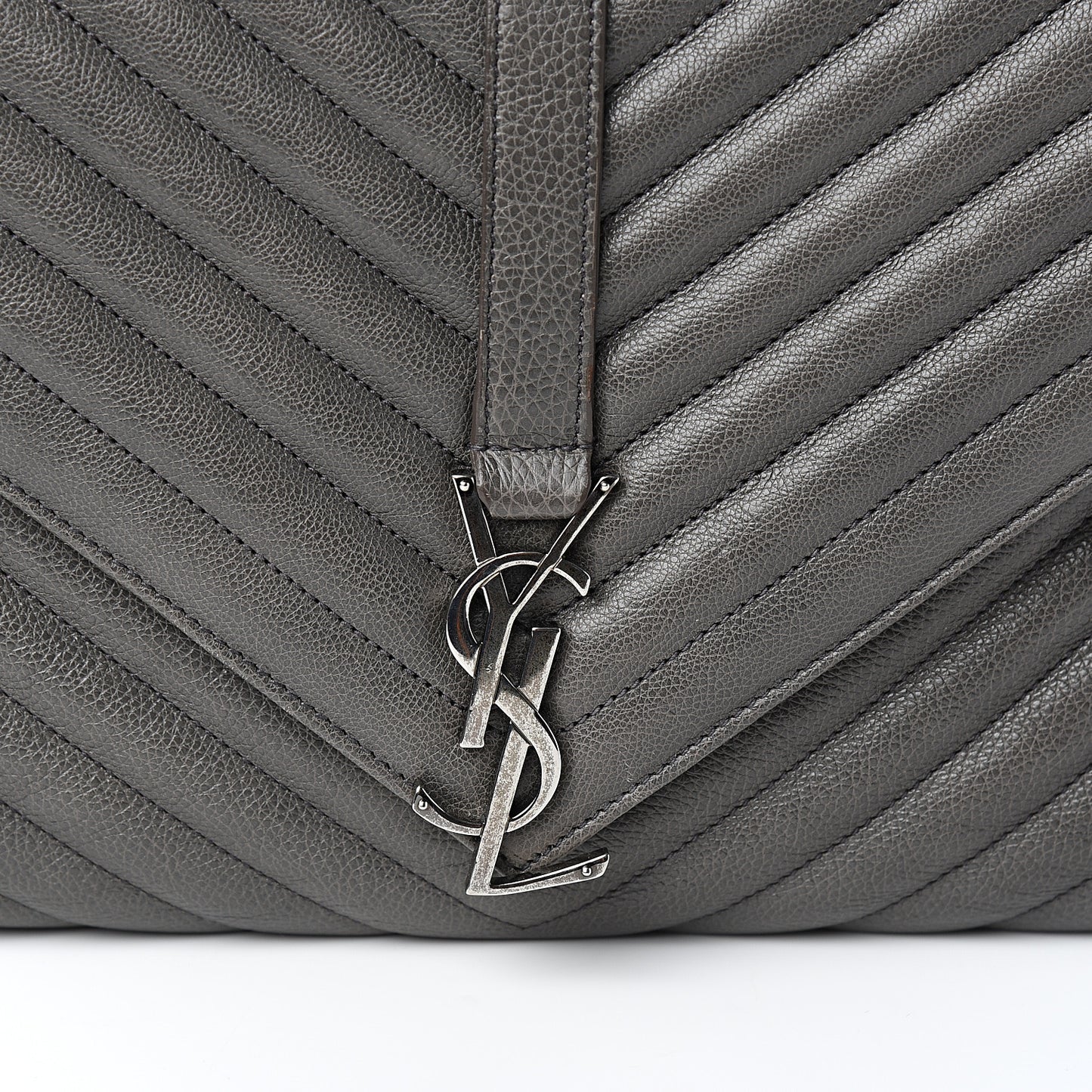 Sheepskin Matelasse Chevron Monogram Large College Satchel Light Coal