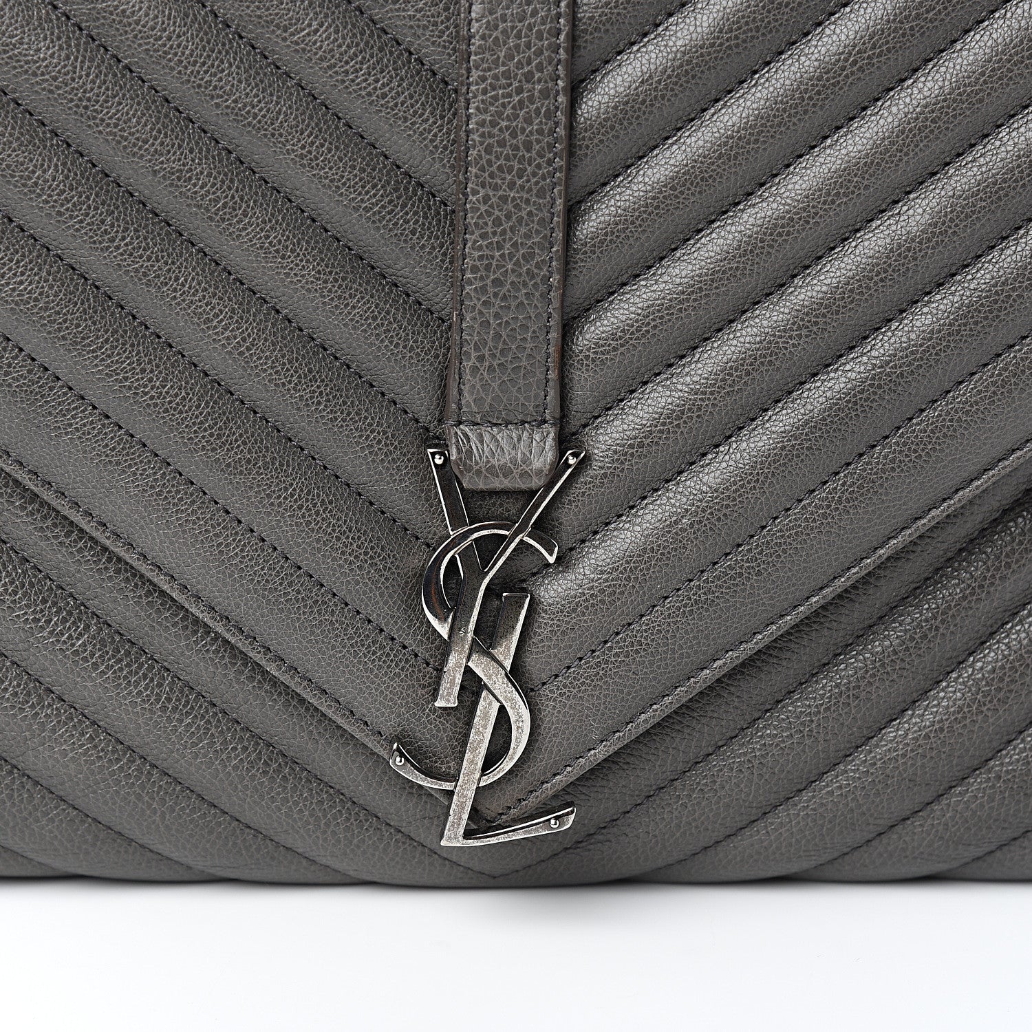 Saint Laurent Sheepskin Matelasse Chevron Monogram Large College Satchel Light Coal 10 of 10
