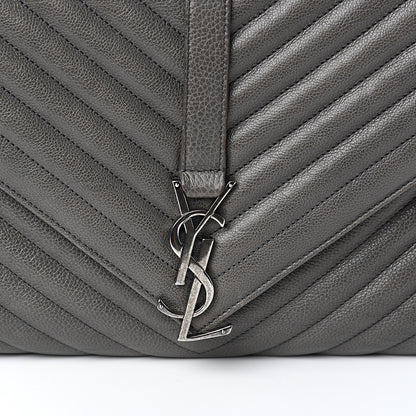Saint Laurent Sheepskin Matelasse Chevron Monogram Large College Satchel Light Coal 10 of 10