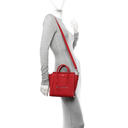 Celine Drummed Calfskin Nano Luggage Pop Red 2 of 10