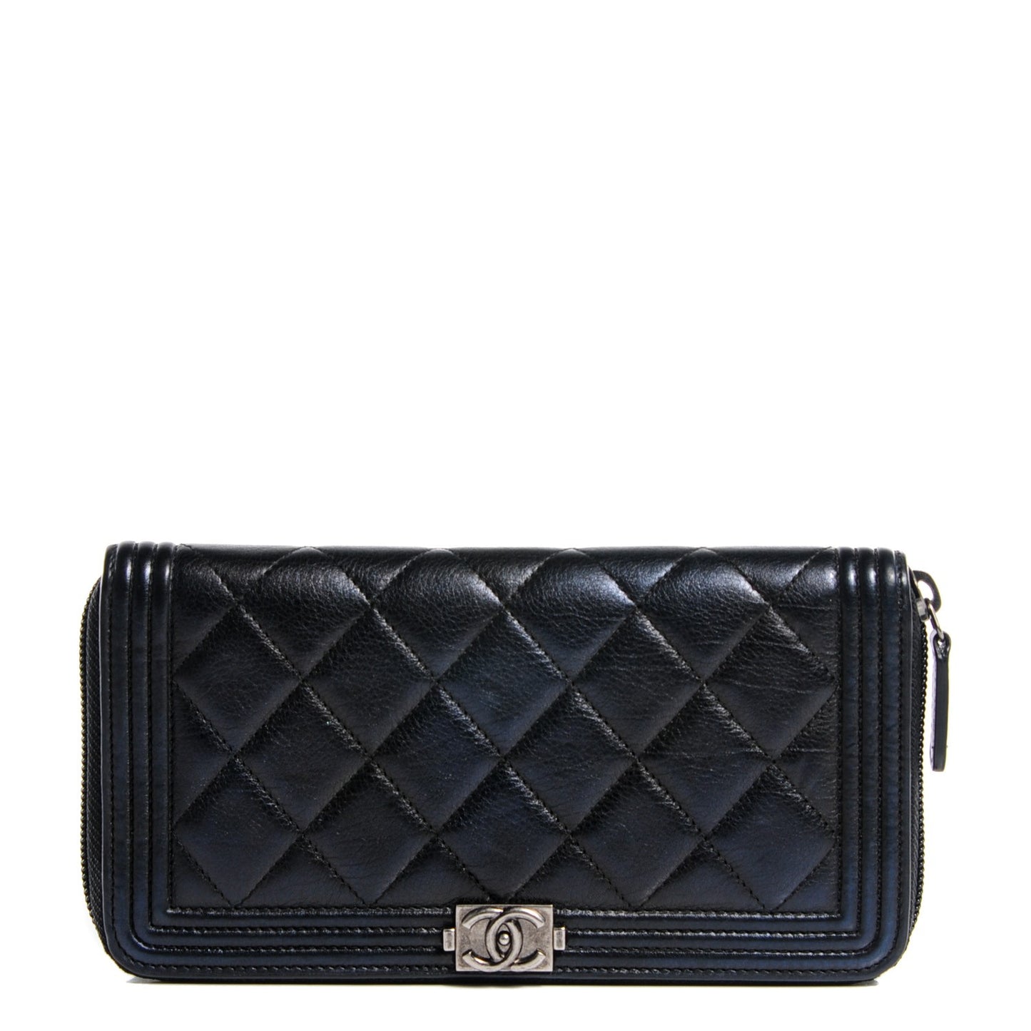 Calfskin Quilted Boy Zip Around Wallet Black