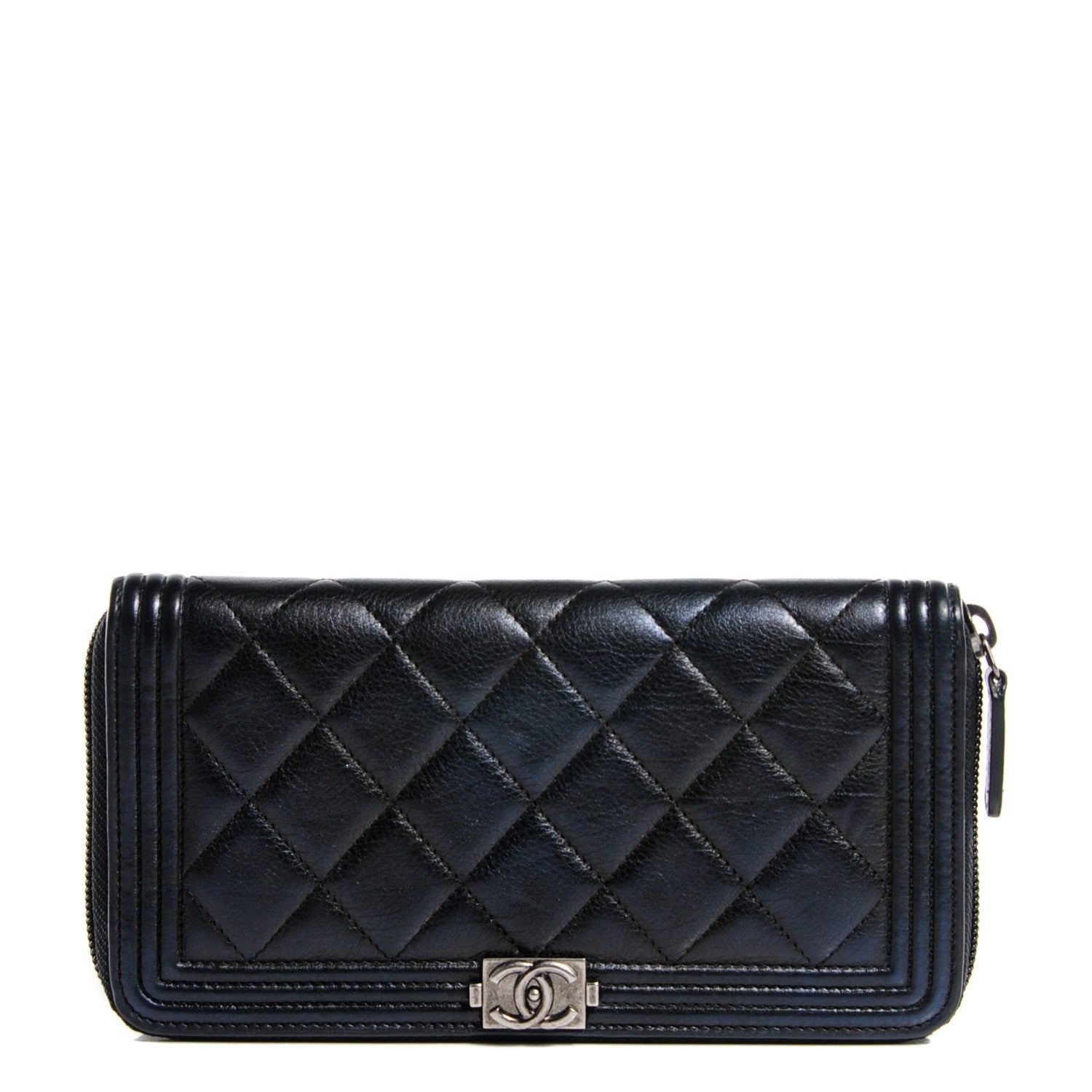Chanel Calfskin Quilted Boy Zip Around Wallet Black 1 of 8
