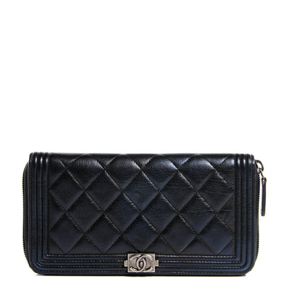 Chanel Calfskin Quilted Boy Zip Around Wallet Black 1 of 8