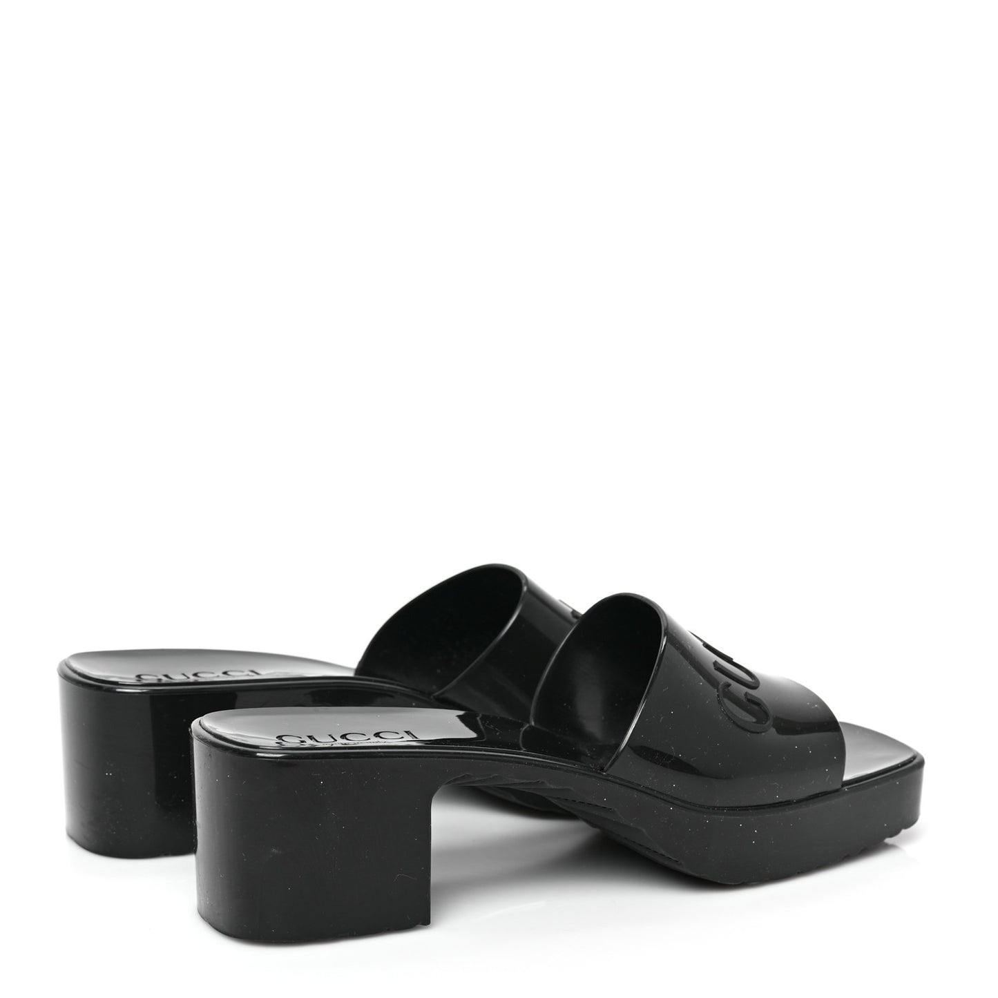 Rubber Gucci Logo Womens Platform 20/60mm Slide Sandals 38 Black