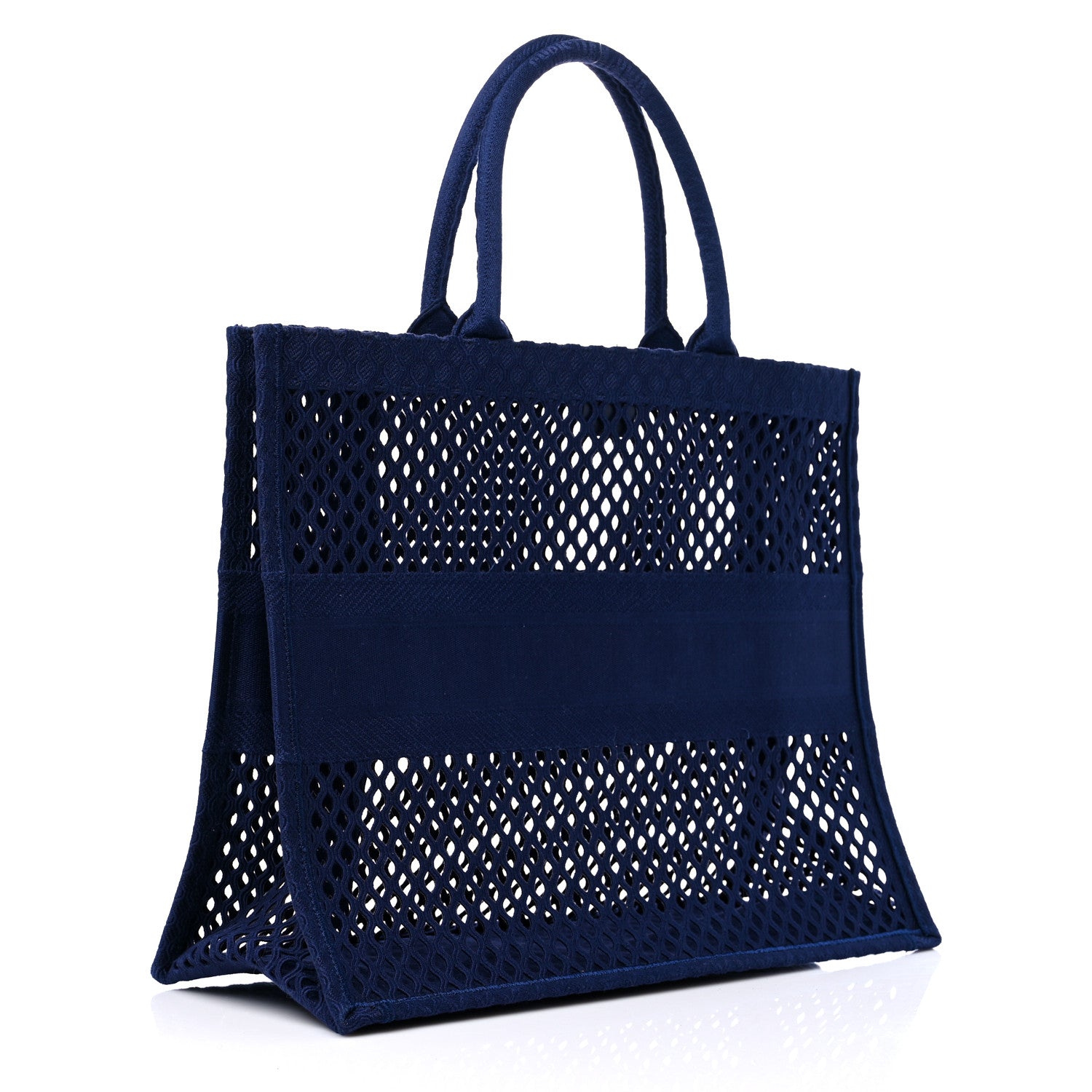 Christian Dior Mesh Embroidered Large Book Tote Navy Blue 3 of 9