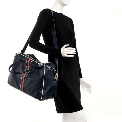 Valentino Garavani Mens Calfskin Rockstud Striped Holdall Duffle Navy 2 of 13