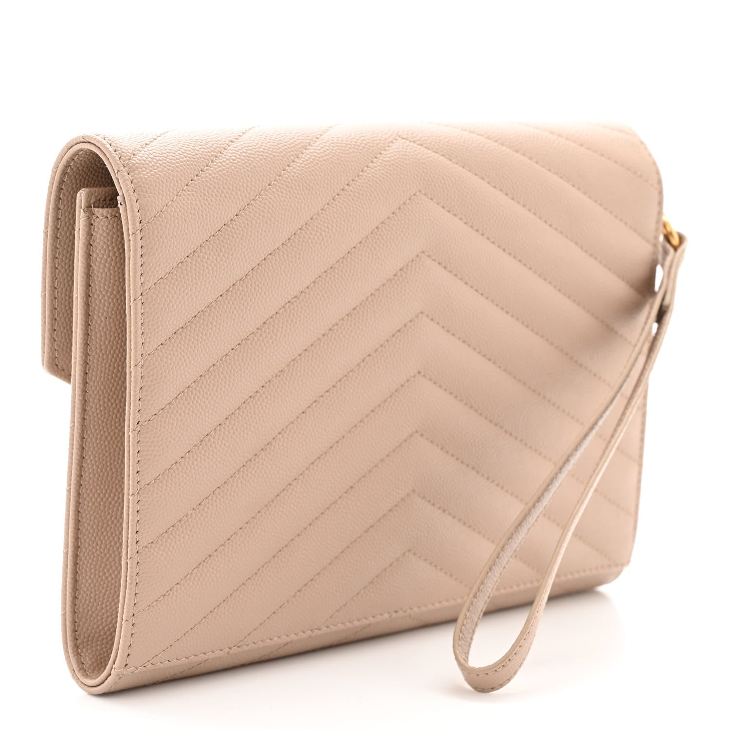 Saint Laurent Grain De Poudre Matelasse Chevron Monogram Envelope Clutch Dark Beige 3 of 11