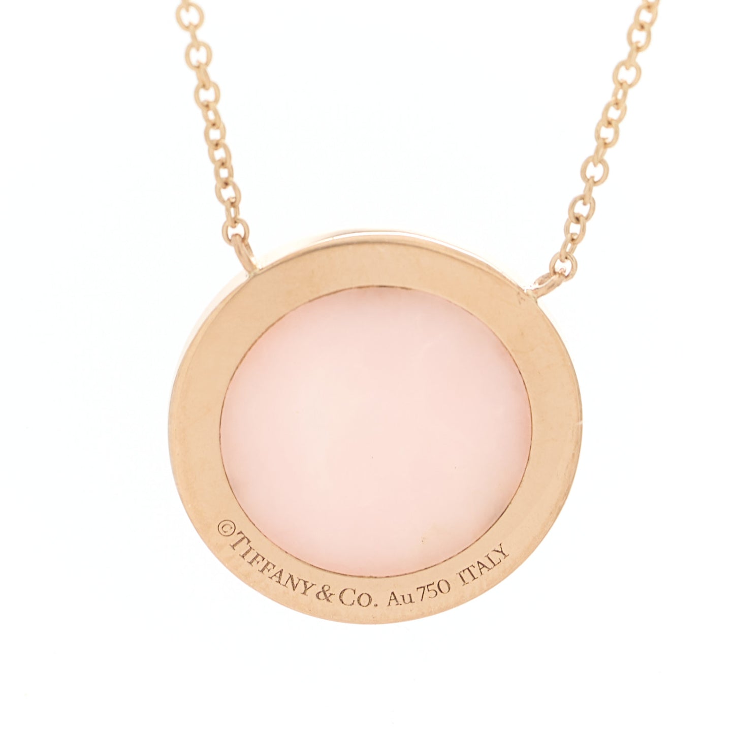 18K Rose Gold Diamond Pink Opal T Circle Pendant Necklace
