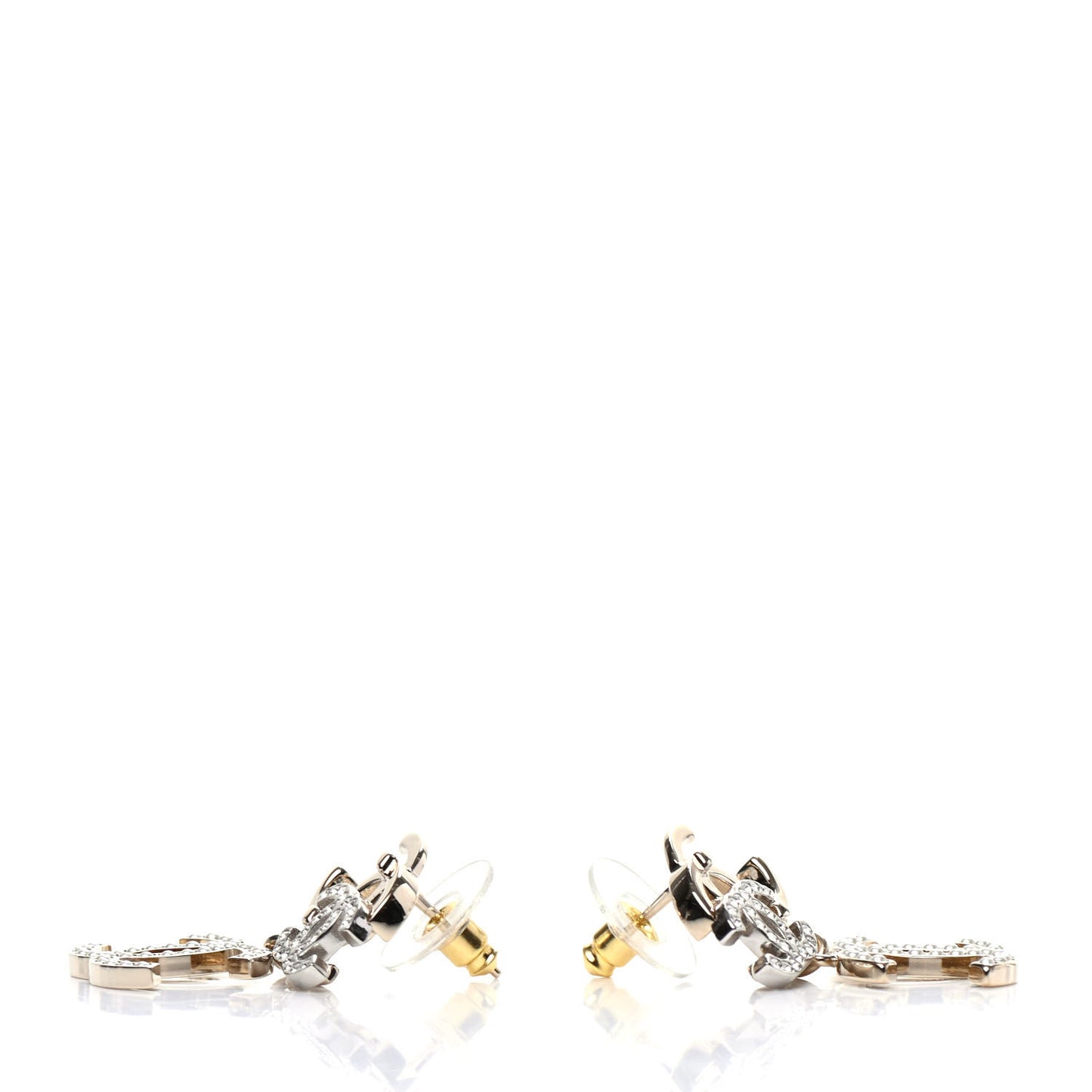 Crystal Pearl Double CC Drop Earrings Gold Silver
