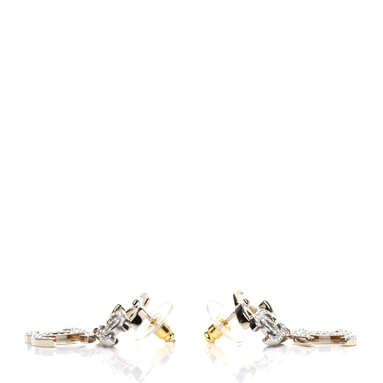 Chanel Crystal Pearl Double CC Drop Earrings Gold Silver 3 of 5