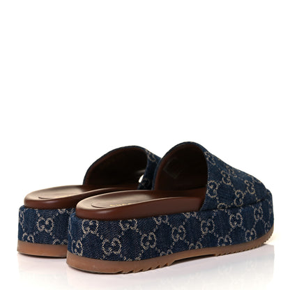Gucci New Denim GG Monogram Angelina Platform 55mm Slide Sandals 38.5 Blue Tea 4 of 9