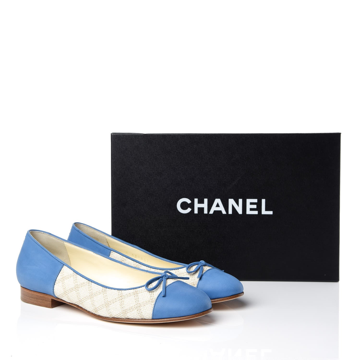 Chanel Toile Oily Calfskin CC Cap Toe Ballerina Flats 36 Light Beige Blue 11 of 11