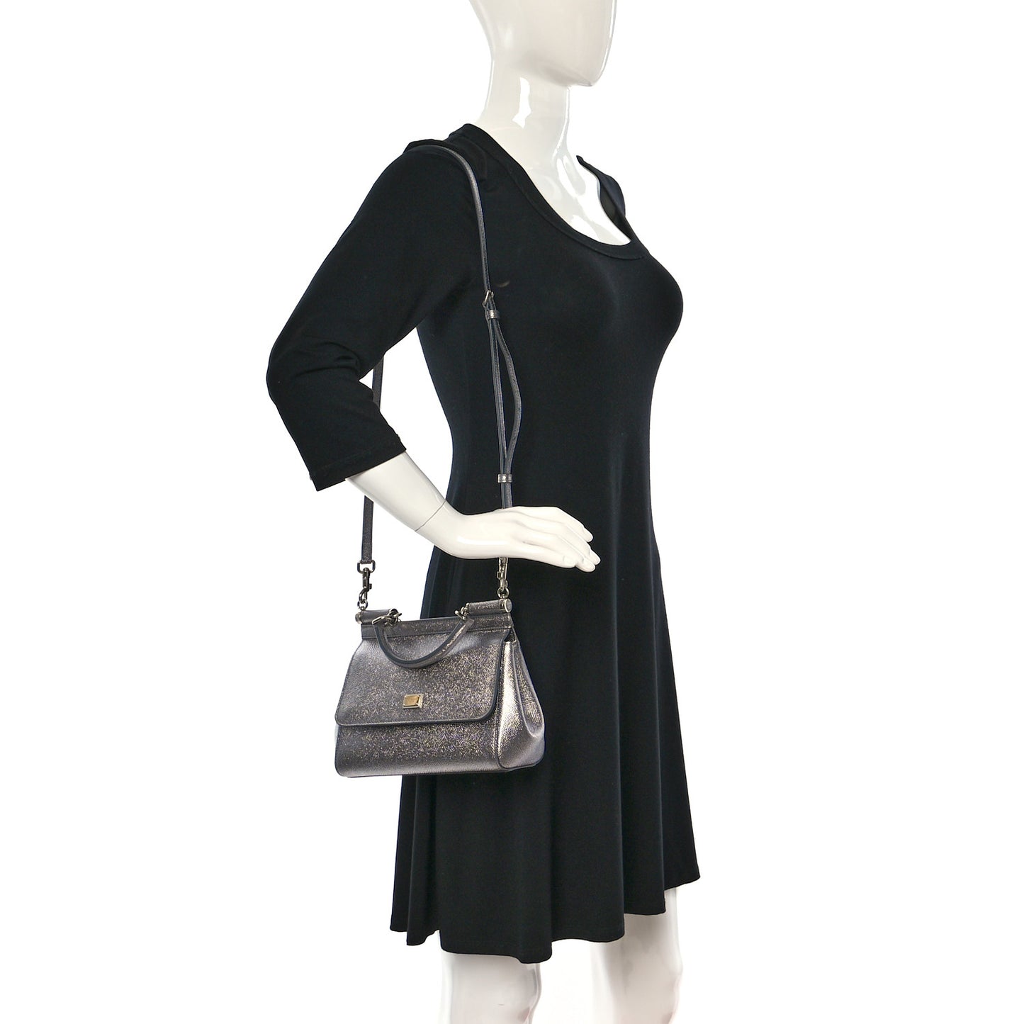 Metallic Dauphine Mini Miss Sicily Satchel Argento
