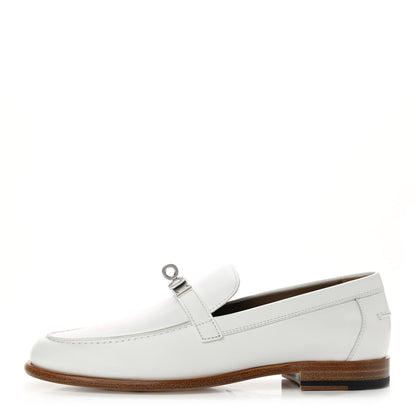 Hermes Calfskin Womens Destin Loafer 37.5 White 1 of 9