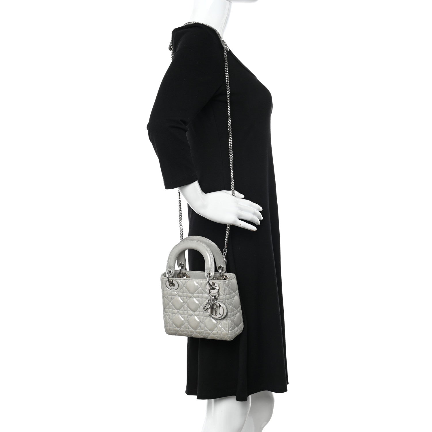 Christian Dior Metallic Lambskin Cannage Mini Lady Dior Silver 2 of 13