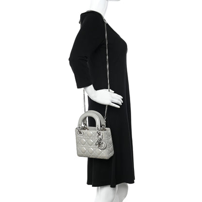 Christian Dior Metallic Lambskin Cannage Mini Lady Dior Silver 2 of 13