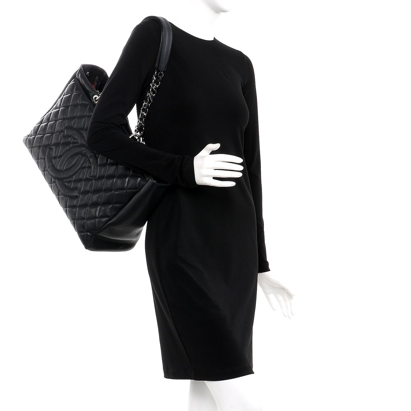 Caviar Quilted Grand Shopping Tote GST Black