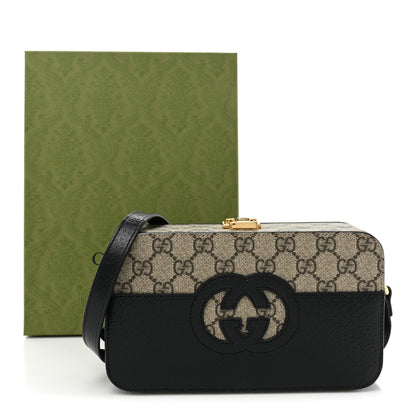 Gucci GG Supreme Monogram Textured Dollar Calfskin Mini New Basket Shoulder Bag Beige Ebony Black 12 of 12