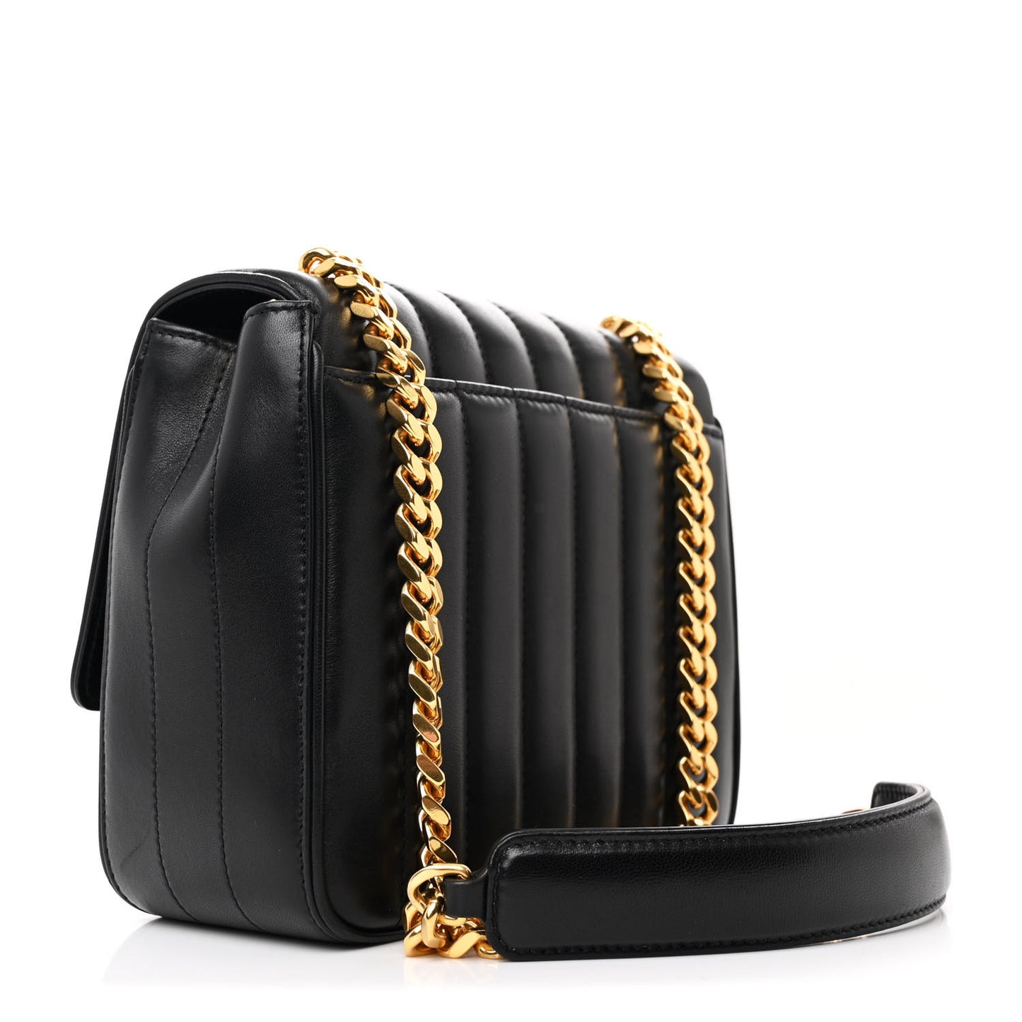 Lambskin Matelasse Monogram Vicky Chain Wallet Black