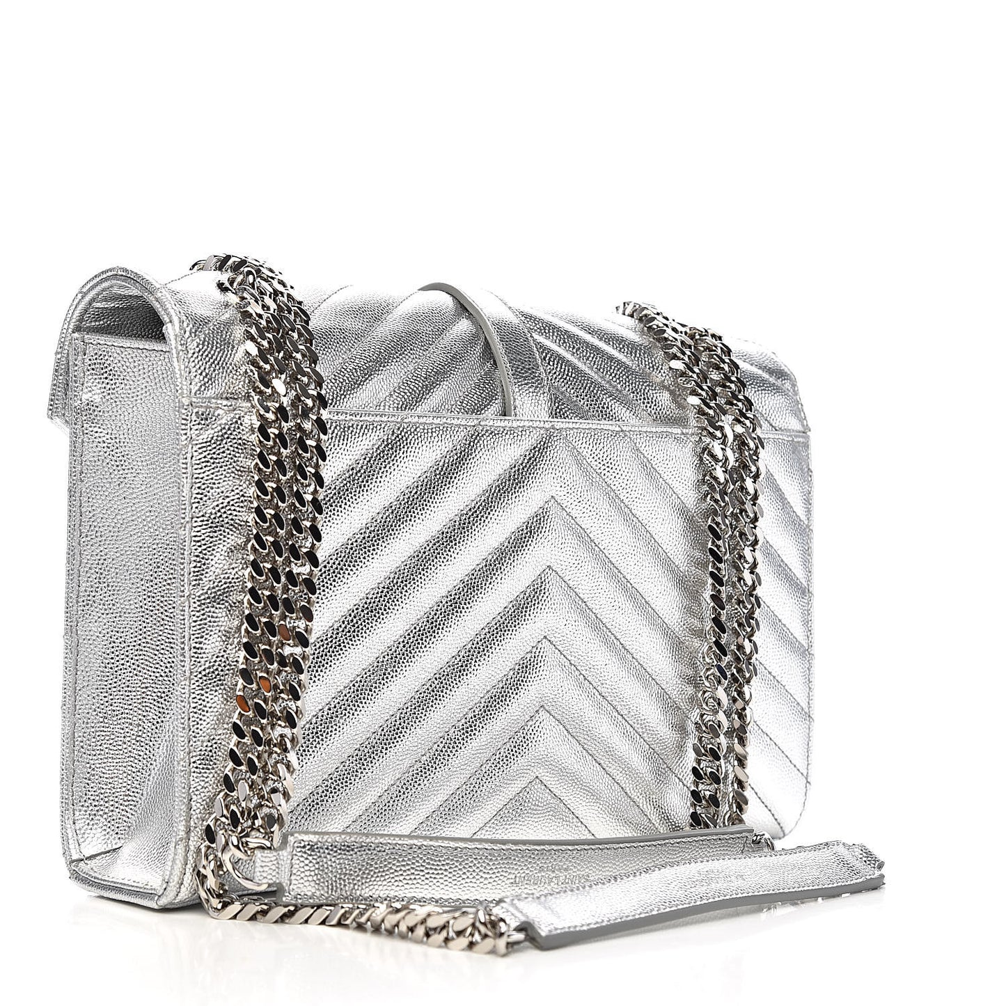 Metallic Grain De Poudre Matelasse Chevron Medium Monogram Satchel Silver