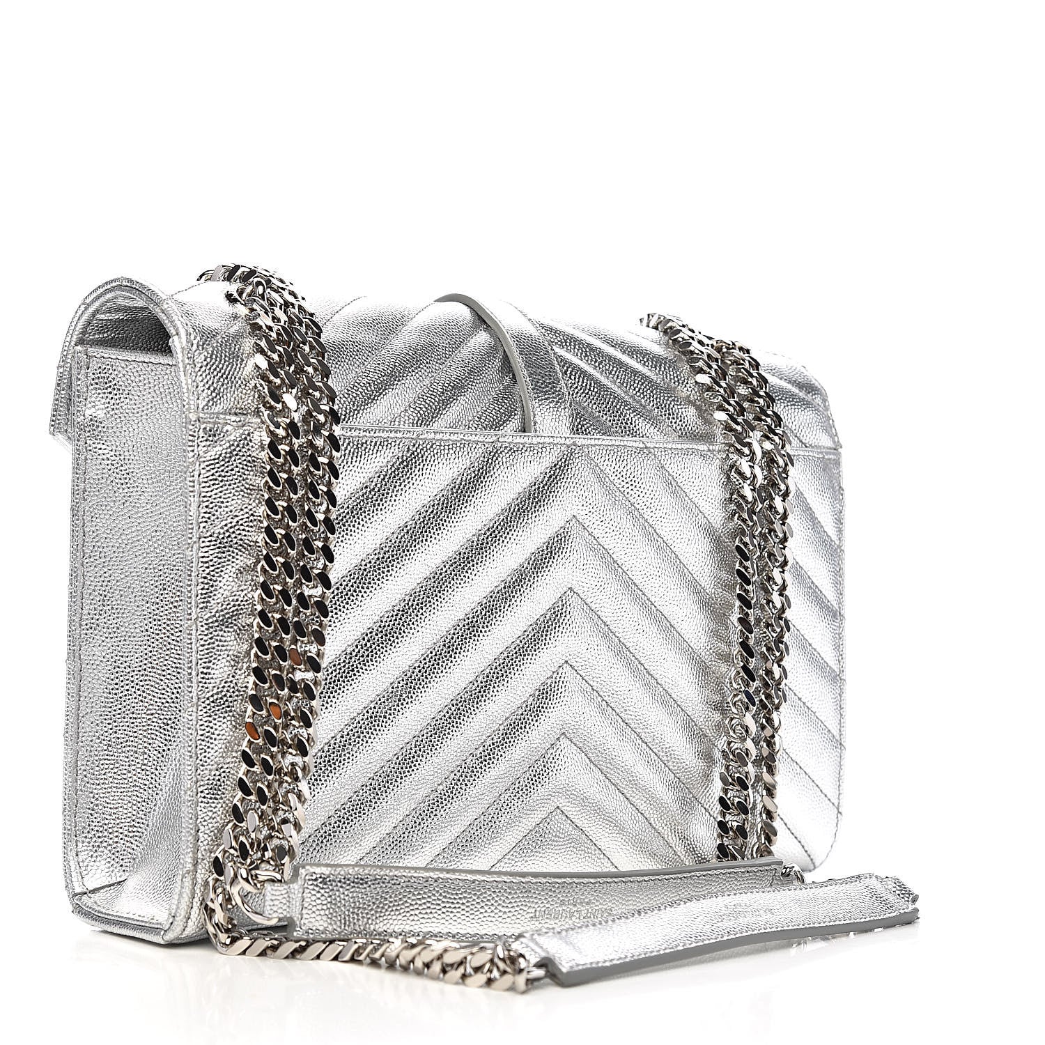 Saint Laurent Metallic Grain De Poudre Matelasse Chevron Medium Monogram Satchel Silver 3 of 11